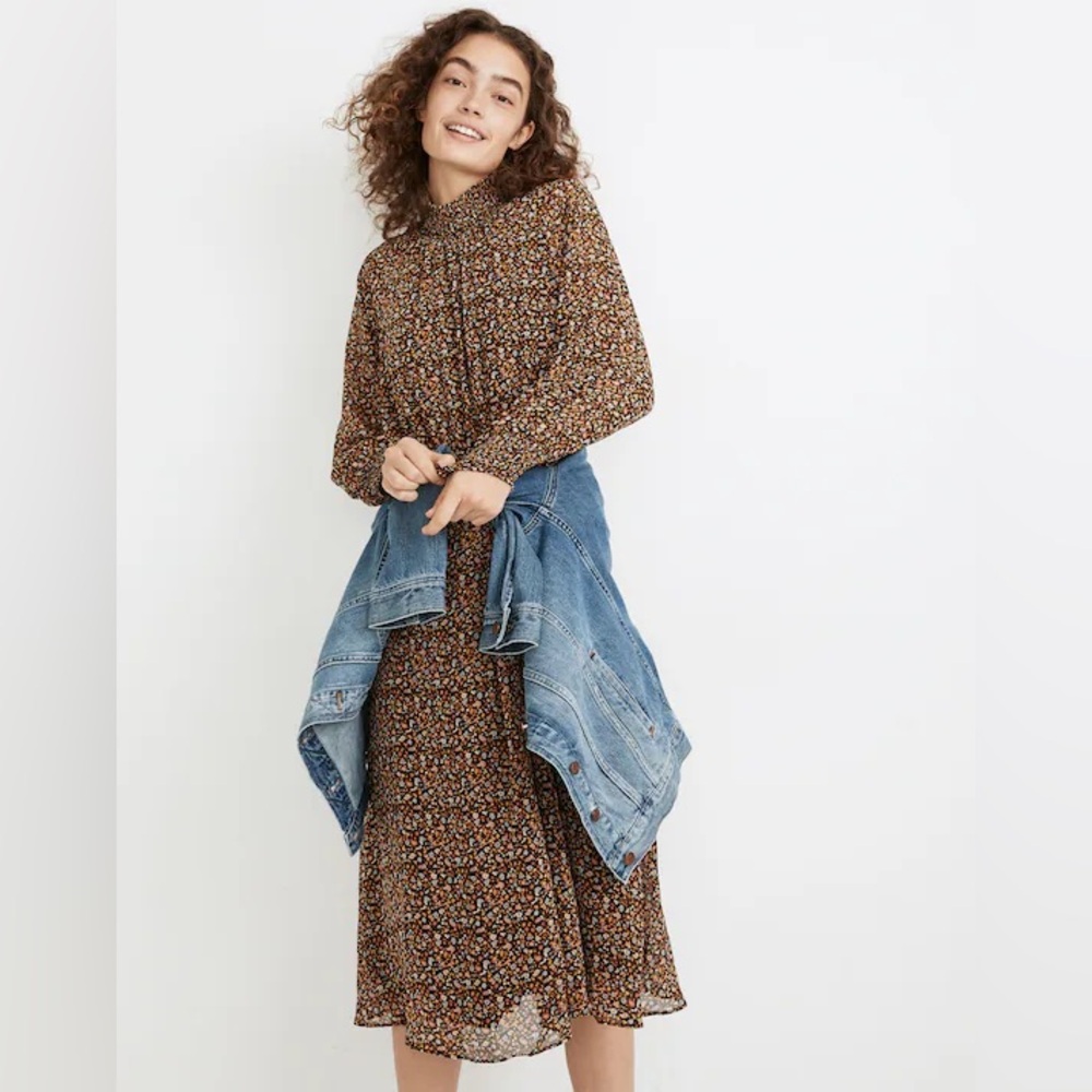 Madewell Georgette Smocked-Neck Midi Dress in Folktale Paisley